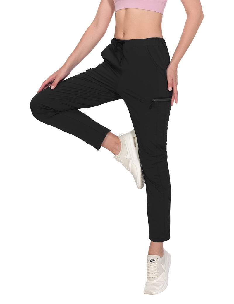 Little Donkey Andy Women's Ultra-Stretch Quick Dry Lightweight Ankle Pants Drawstring Active Travel Hiking Black L - Image 2